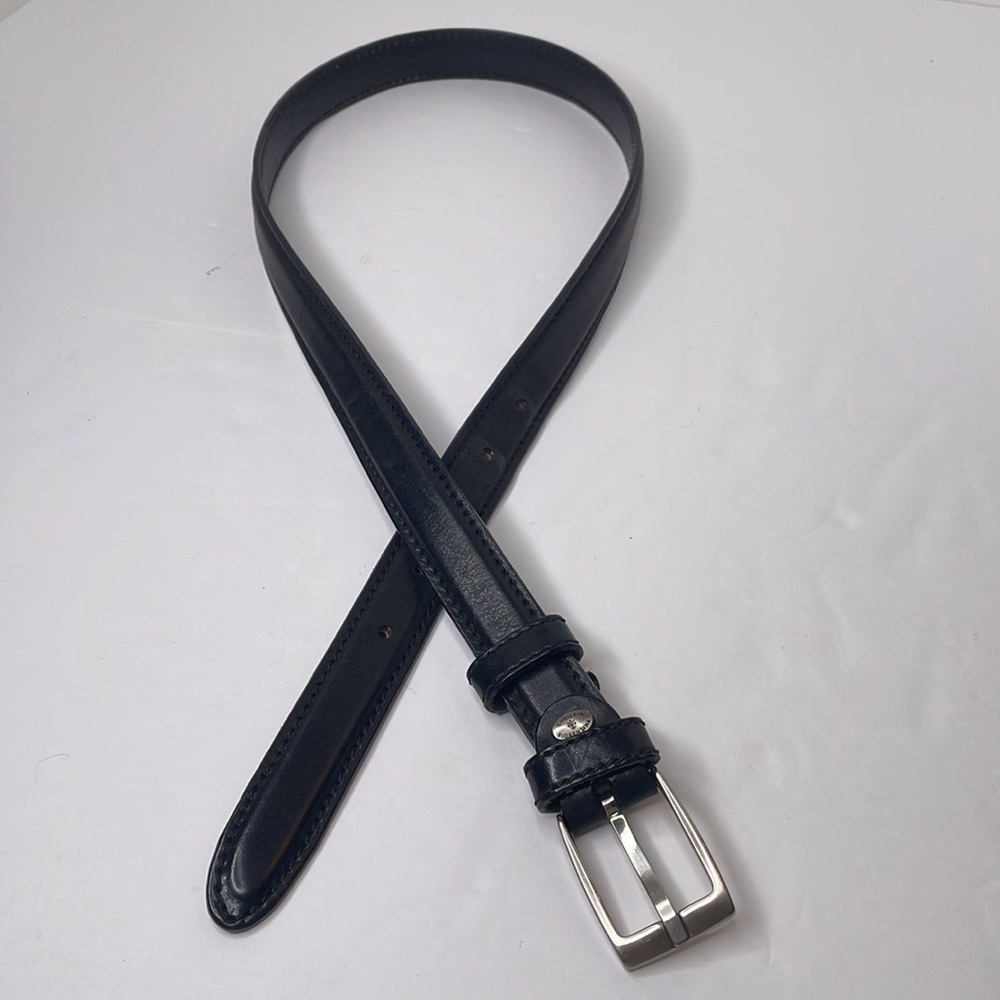 Cuoieria Florentina Belt Black Leather Silver Buckle Adjustable Dress Belt